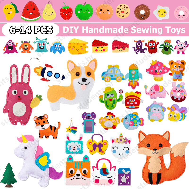 Kit de costura para crianças, conjunto de artesanato de costura de animais fofos, brinquedos de costura de bonecas DIY divertidos e educativos, kit de costura para iniciantes para crianças com mais de 6 anos