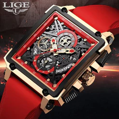 Relógio masculino LIGE moda impermeável silicone couro quartzo relógio + caixa original