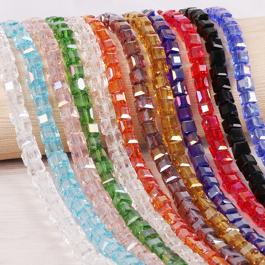 50 contas quadradas de cristal de vidro 6mm contas quadradas coloridas transparentes acessórios de joias artesanais faça