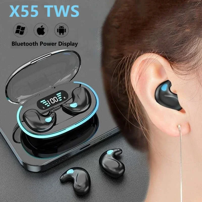 X55 Fones De Ouvido Bluetooth Sem Fio Para Dormir Invisíveis Viagens Com Redução De Ruído Mini