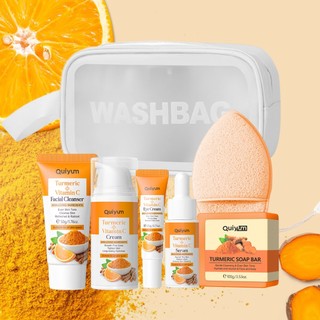 QUIYUM Cúrcuma Vitamina C Conjunto De Tratamento Da Pele Até O Tom Elasticidade Ehance Antioxidação Aumentando Brilho Hidratação Profunda 3PCS/5PCS/7PCS em Oferta na Shopee