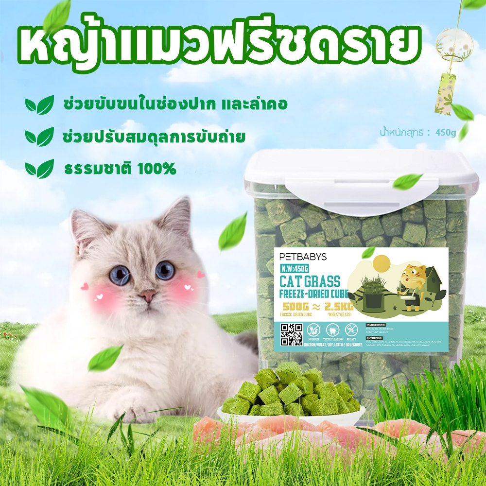 COD🌿หญ้าแมวฟรีซดราย 600 กรัม ผสมอกไก่แท้ โปรตีนสูง ช่วยขับขนในลำคอ ขนมแมว ทานง่าย - ภาพที่ 3