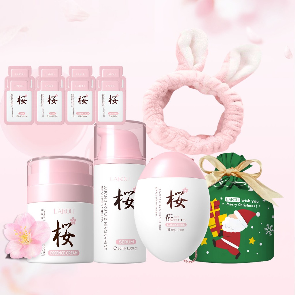 LAIKOU SAKURA Niacinamide Skincare Set 3X Brightening Skin Tone Smooth Fine Lines Apertar Os Poros Presente Aniversário