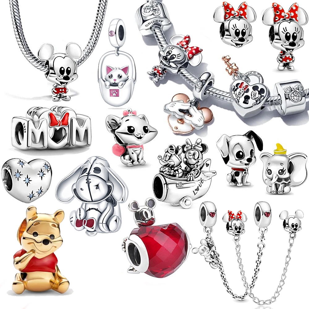 Berloque Prata 925 Bijuteria Série Mouse Pendente Pulseira Charme Princesa Dog Jóias Com Contas