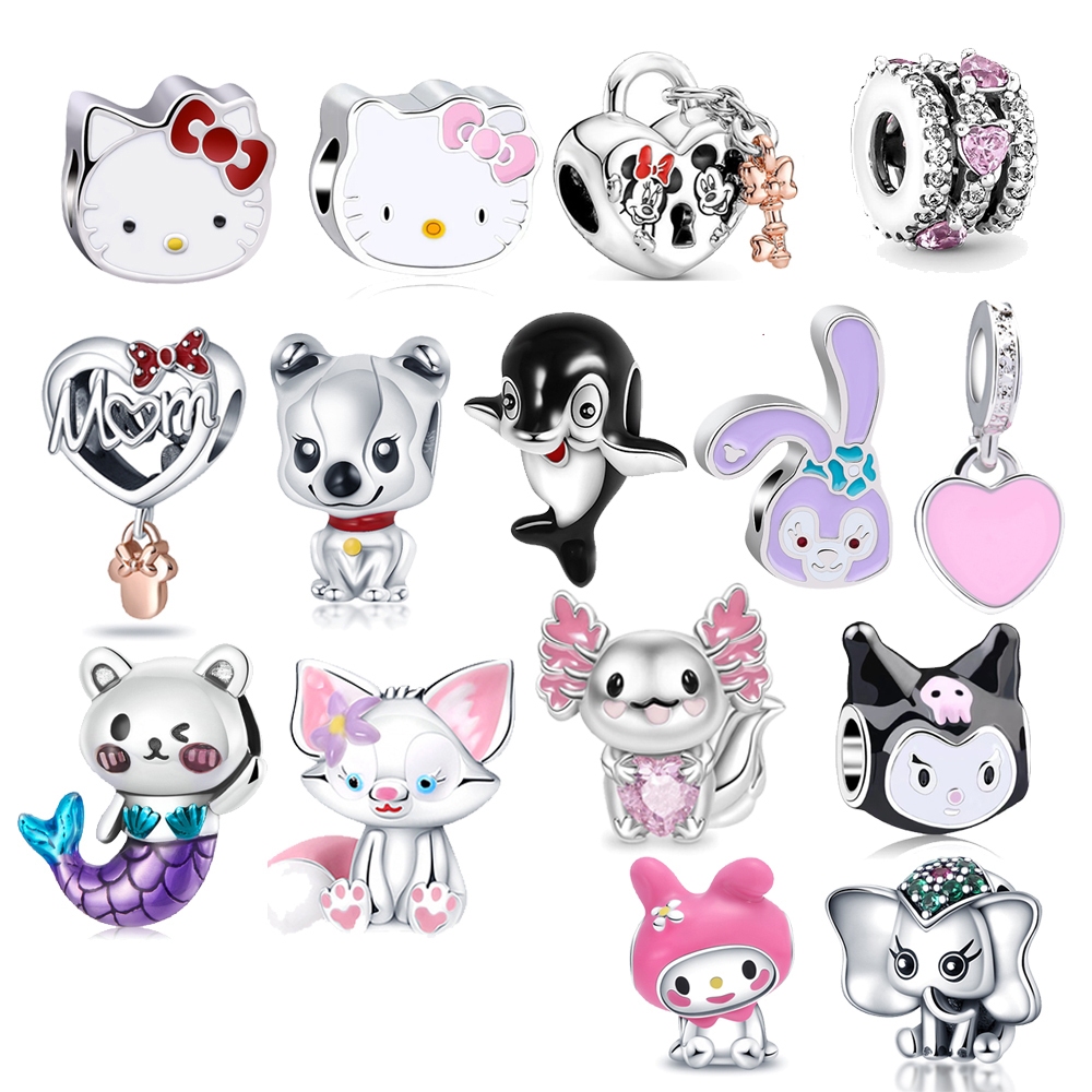 Berloque Pingente Charmes Bijuteria Dog Prata 925 Charme Hello Kitty Animal Cartoon Encantos Para Pulseira Bracelete