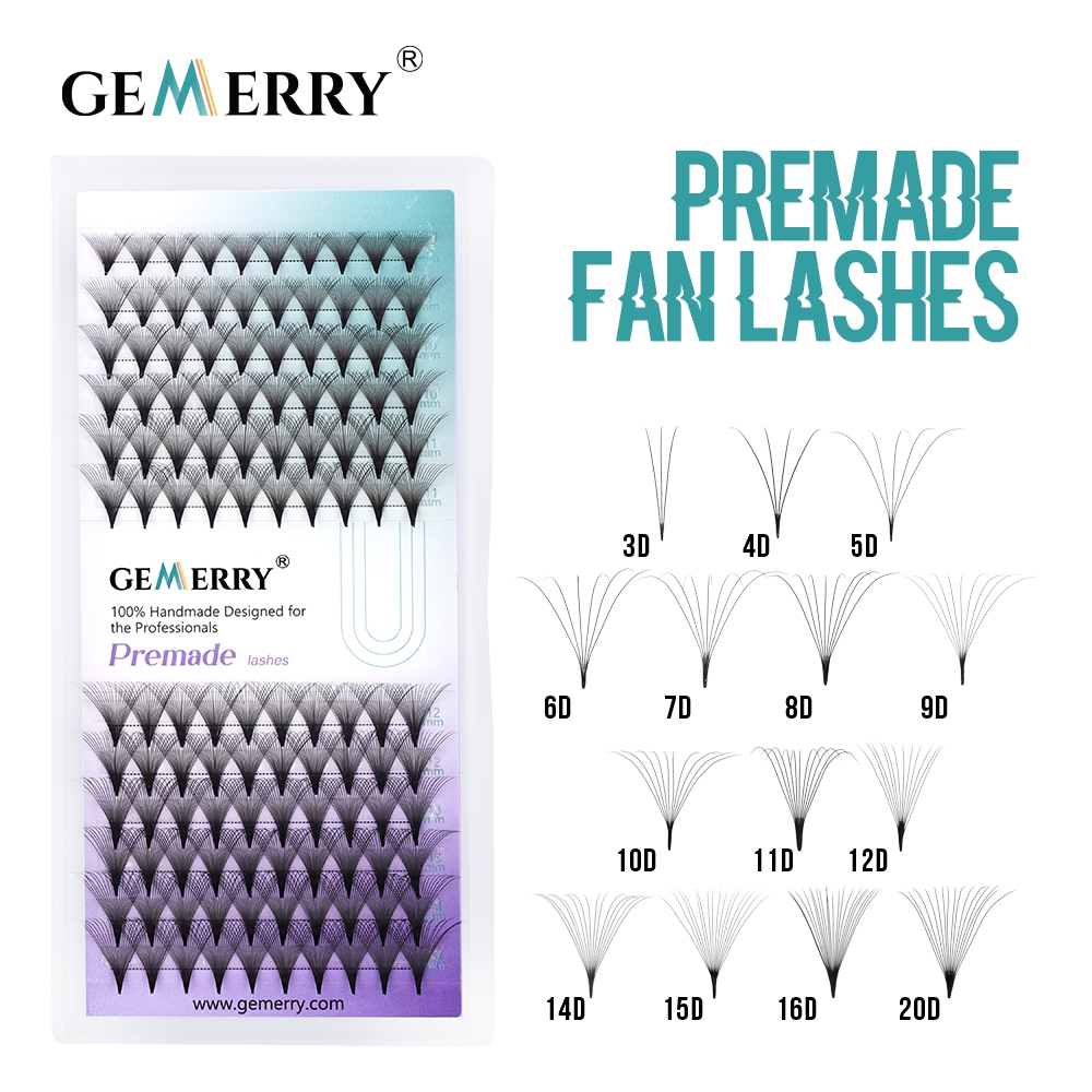 Gemerry 3D 5D 6D 7D 8D 10D 12D 16D 20D Ventiladores Pré-Fabricados Volume Russo Extensões De Cílios Mix8-14m Haste Curta Falsos De Pestanas Soft Faux Mink Eyelash Cilios