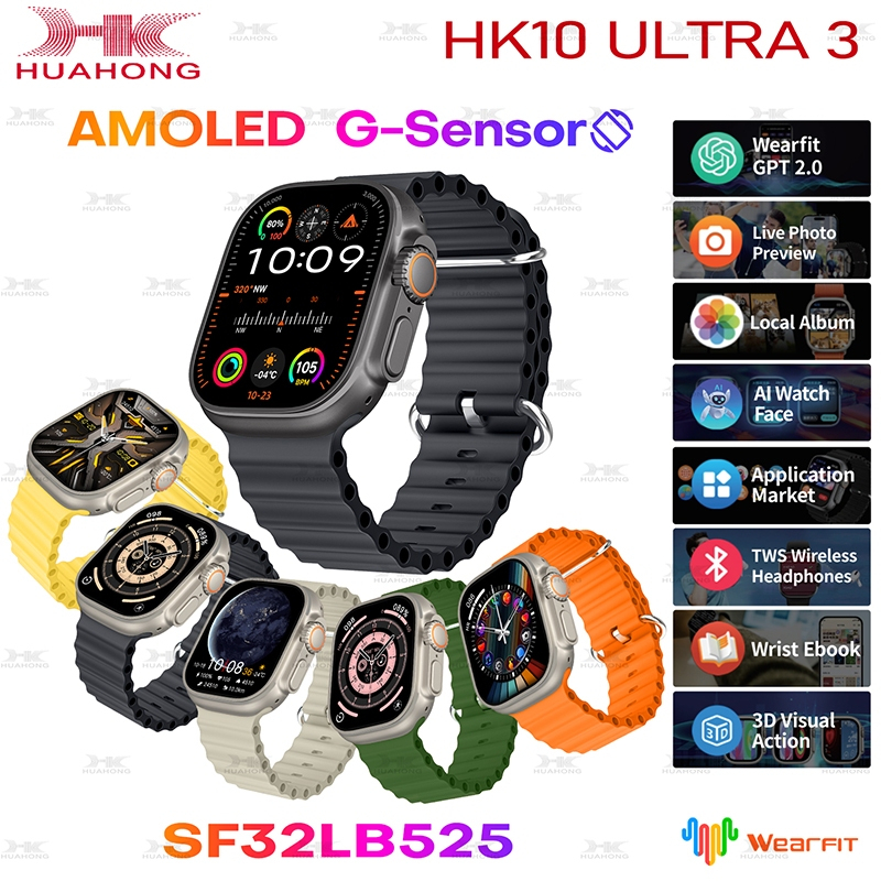 HK10 ultra 3 Smartwatch Relógio Inteligente NFC ChatGPT AMOLED 4GB ROM Dinâmico 3D Estereoscópico Menu Bluetooth Monitoramento Da Pressão Arterial Do Sono
