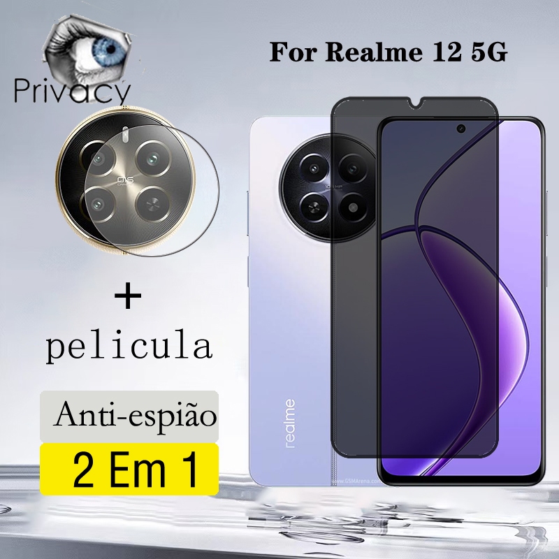 2 Em 1 Película Privacidade Realme 12 5G Pelicula Anti-Espionagem De Vidro Para Proteção De Câmera