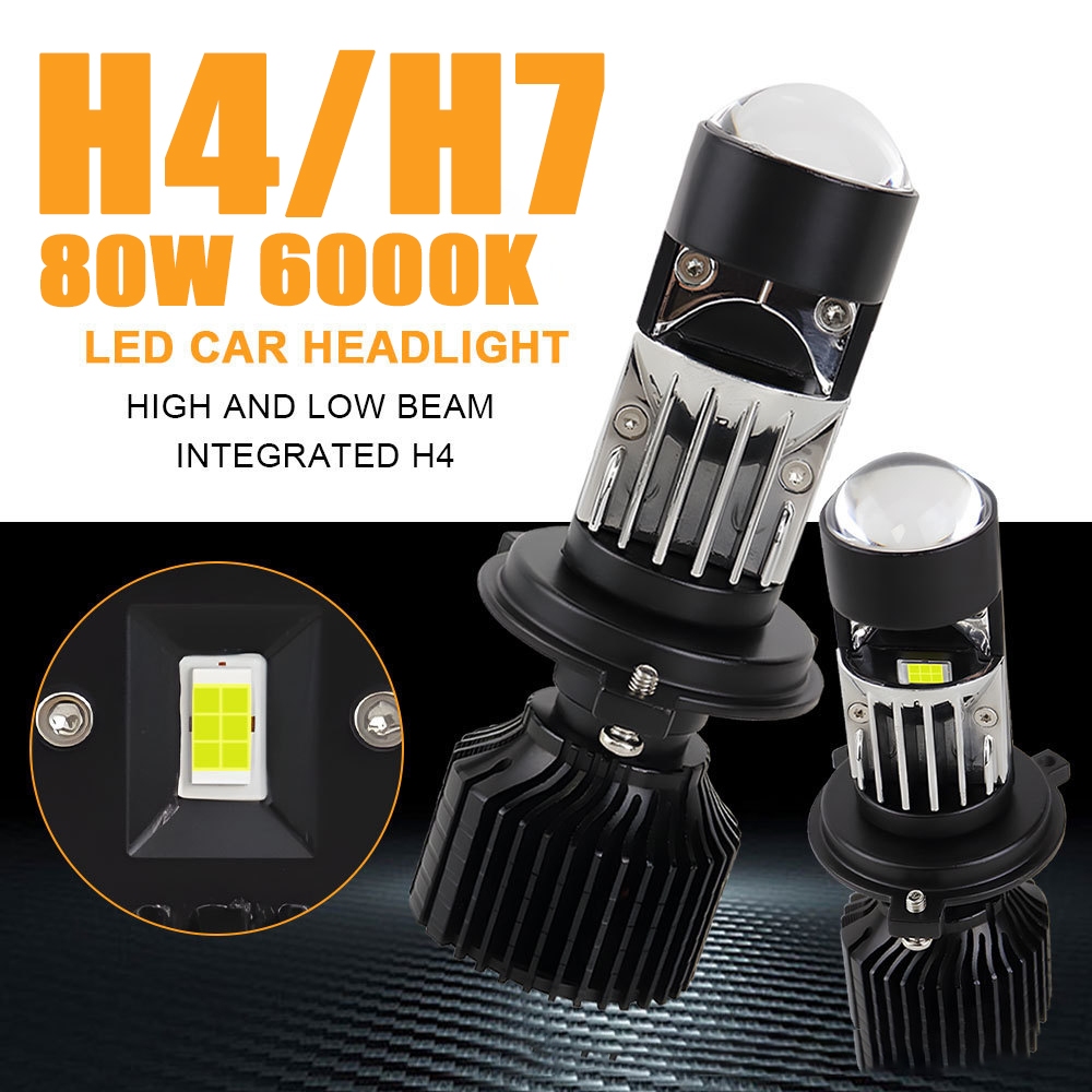 Canbus 80W Farol De Carro Mini Lente H4 H7 Lâmpada Projetora De LED 6000K 16000LM 12V Motocicleta De Alto Baixo Feixe
