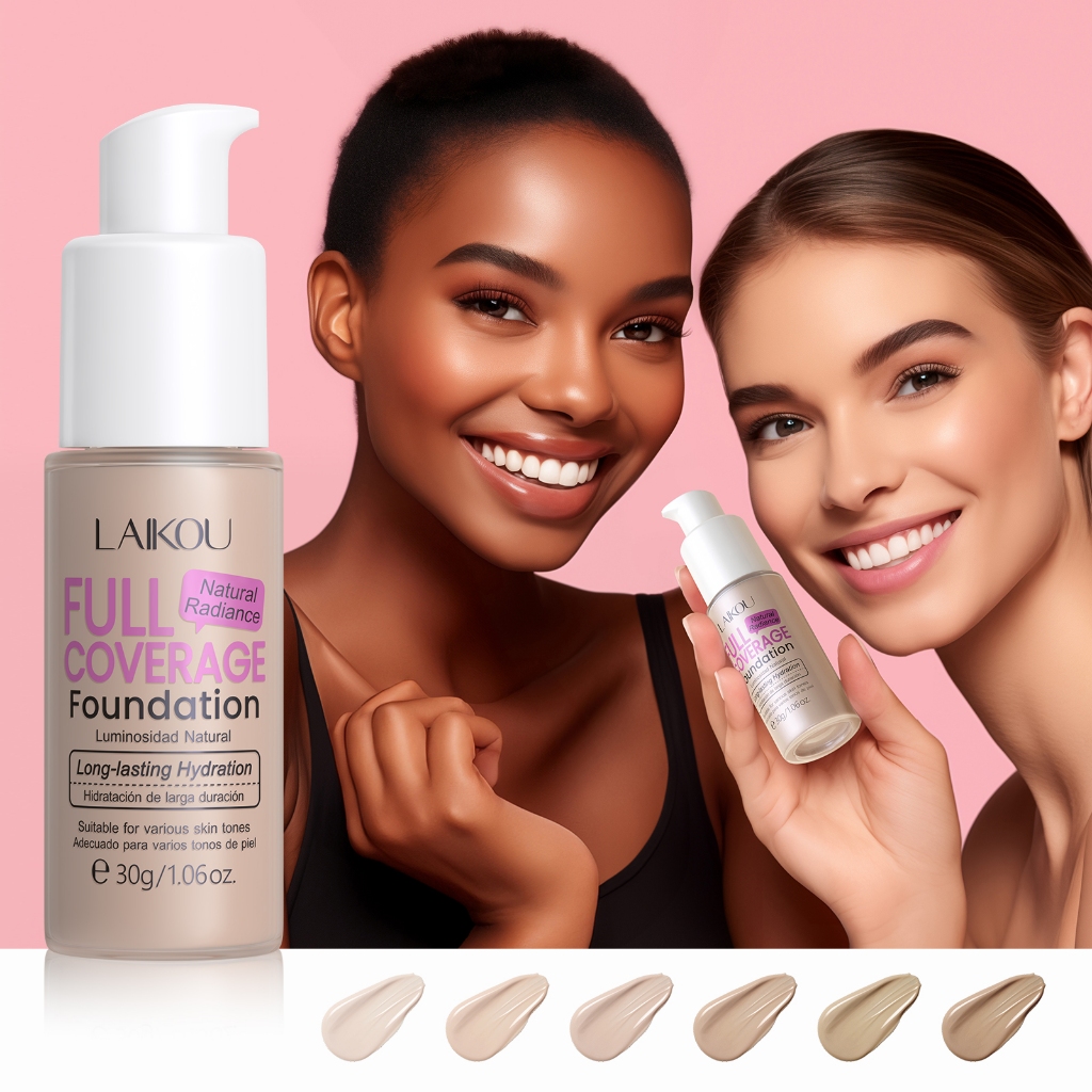 LAIKOU Fundação De Cobertura Completa Hidratação De Longa Duração Natural Radiance Ocultar Poros Manchas À Prova D'água 30g - Beauty