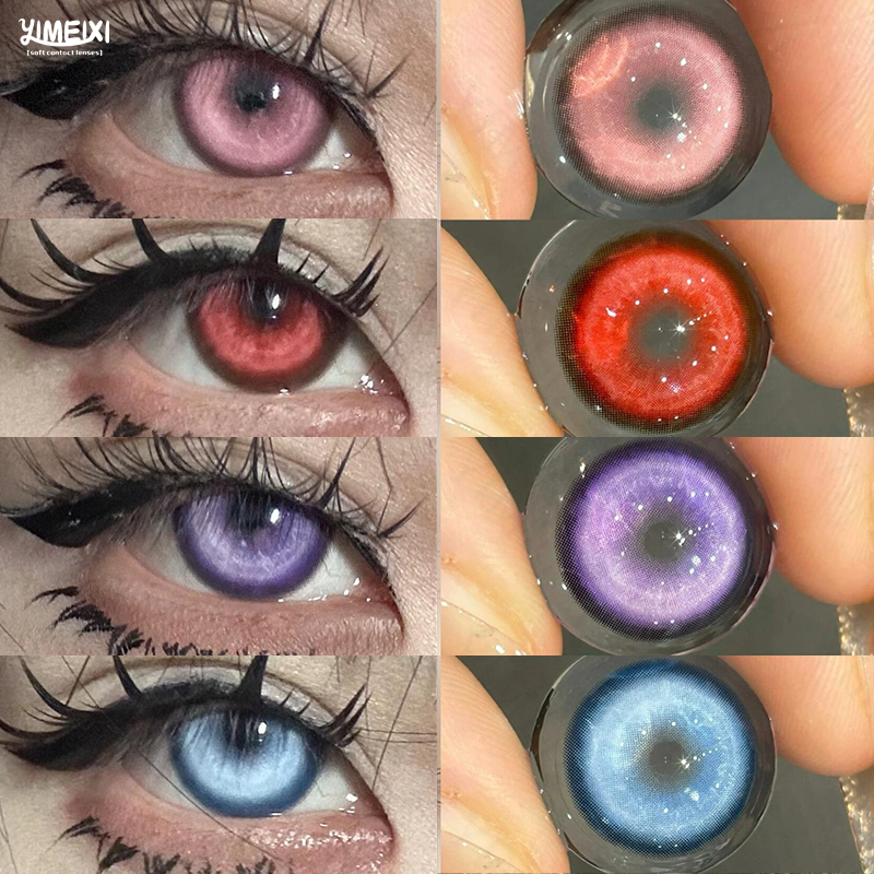 Yimeixi 2pcs Lentes De Contato Rosa Com Cosplay De Grau Halloween Pink/Blue/Purple Eyes 14,5mm GDIA 13,9mm