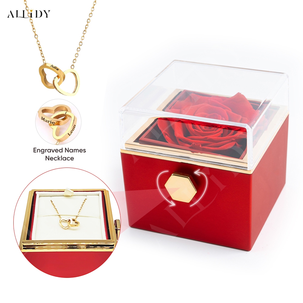 Colar Coração Duplo Personalizado com Nome - Presente Perfeito para Proposta, Caixa Rosa E...