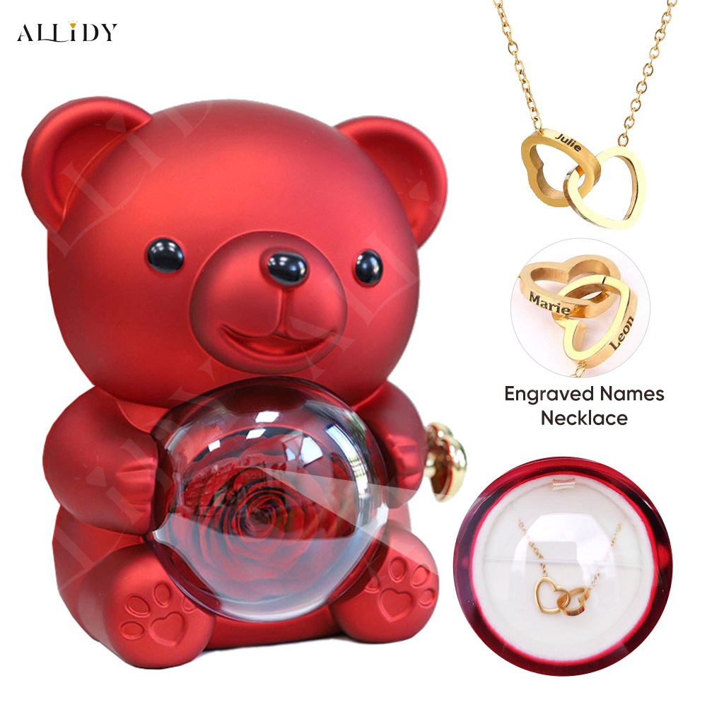 Presente de Páscoa para Mulher Colar Personalizado com Nome Panda Teddy Bear Rosa Eterna