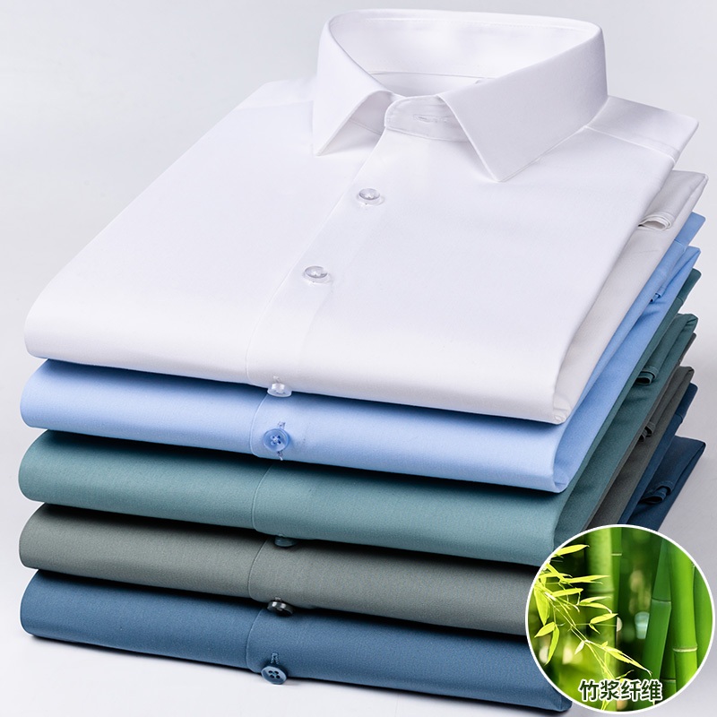 Casual Manga Longa Não Ferro Bambu Plus Tamanho Escritório Estilo Coreano Trabalho Formal Homem Camisa Vestido