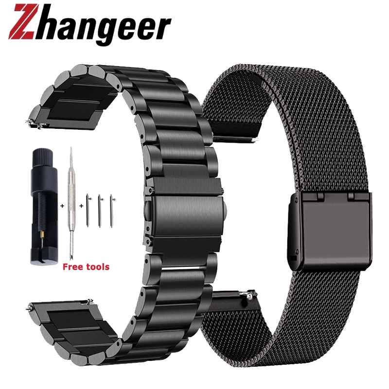 14 16 18 20 22 24mm Quick Release Stainless Steel Watchband Men Women Flat Head Universal Strap For Huawei GT 2 3 Pro