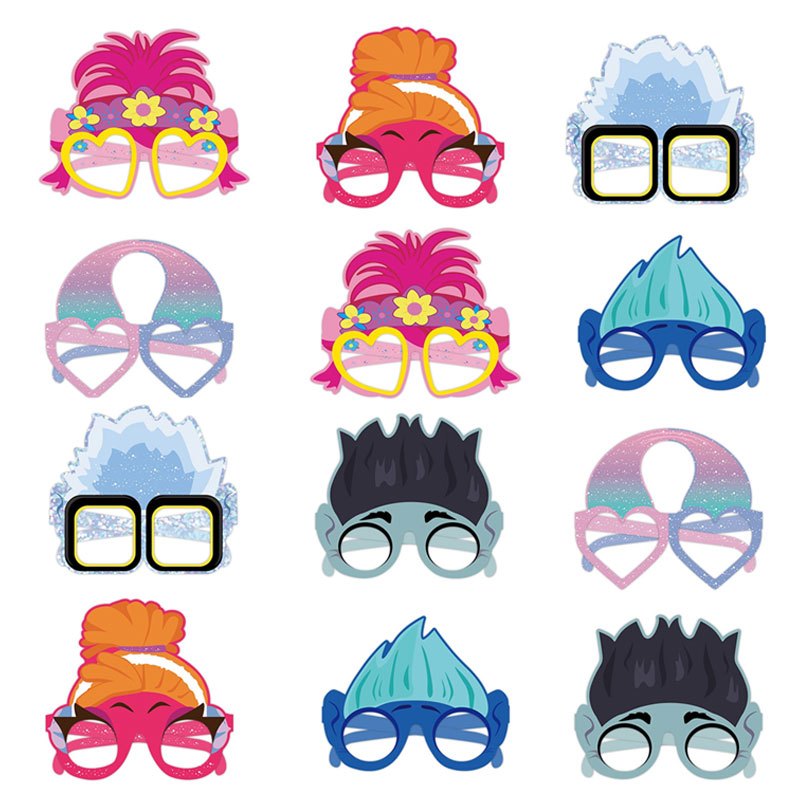 12pc/Lot Movie Trolls Tema Festa Máscaras De Papel Para Os Olhos Kids Toy Paper Glasses Favor