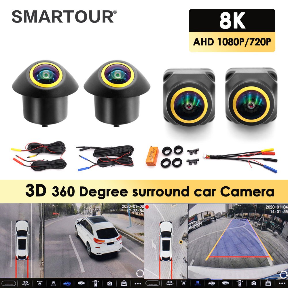 Câmera HD 360 Graus 1080P 8K 3D AHD Surround View Right + Left + Front + Rear Inversa Para Navegação Android Reversa