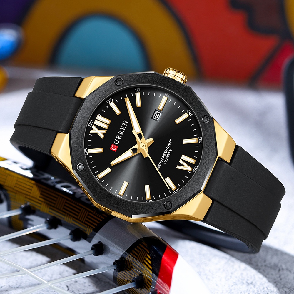 Detalhes do Novo Relógio CURREN Masculino Marca Original Casual Esportiva Estilo Esportivo À Prova D'água Ponteiro Luminoso De Silicone Análogo De Quartzo 8465