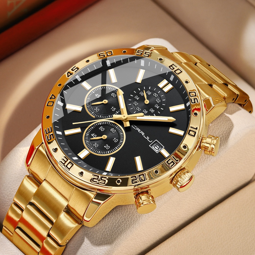CRRJU Relógio Masculino Nova Marca Original Autêntico Cronógrafo De Aço Inoxidável Ponteiros Luminosos Moda Negócios Casual Esportes Quartzo À Prova D'água 2321 X