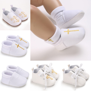 0-1 Ano De Idade Sapatos De Batismo Em Cruz Branca Para Homens E Mulheres , Esportivos De Sola Macia em Oferta na Shopee