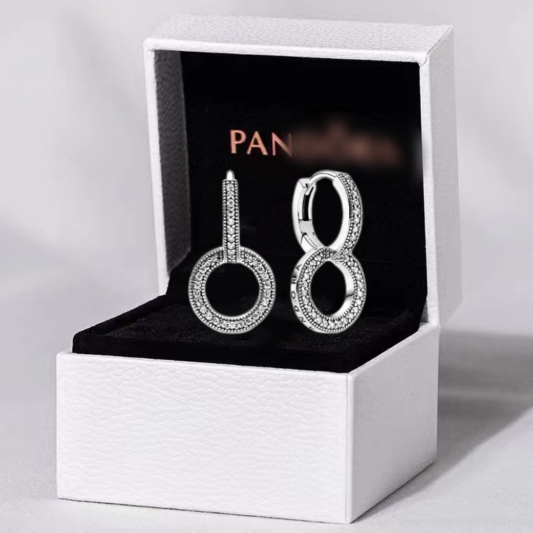 Com Caixa S925 Brincos Prata PAN Duplo Brilhante Mulher Combinação Simples Jóias Completas