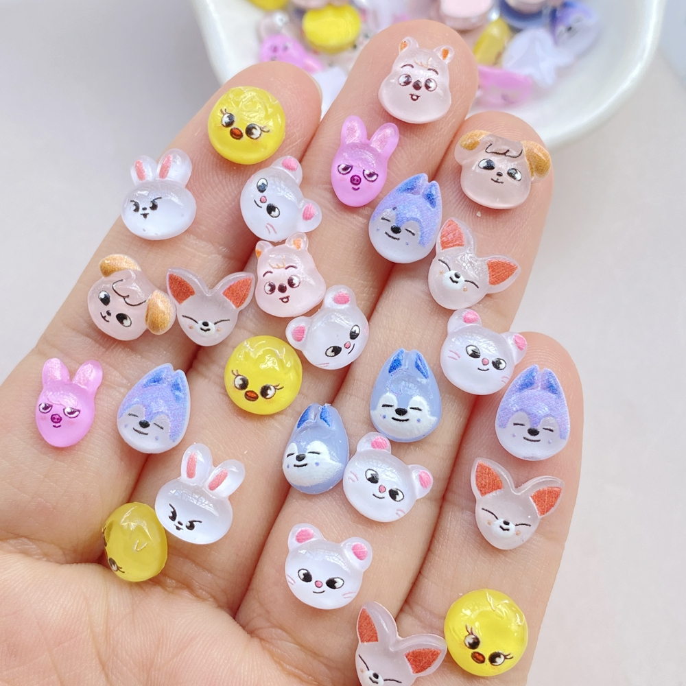 50 peças resina de Manicure mista Mini série Animal dos desenhos animados strass DIY artesanato Manicure decoração 3D jóias em Oferta na Shopee