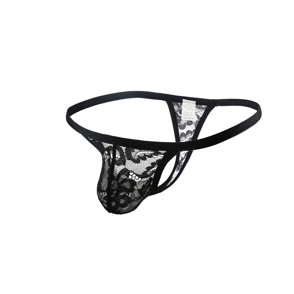 Calcinha Sexy Fio dental masculina com renda floral Roupa íntima Skinny de cintura Ultra baixa