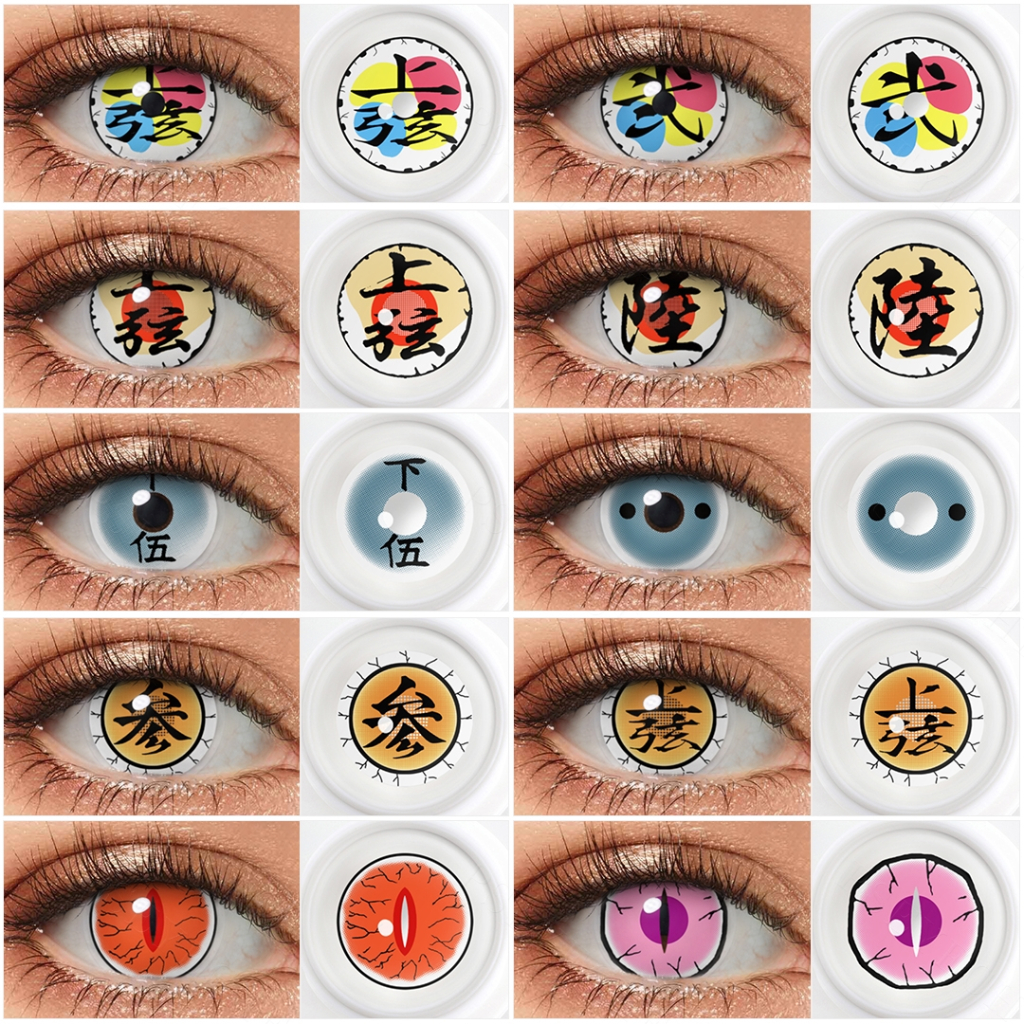 Pseyeche Cosplay Lentes De Contato Anime Demon Slayer 14.5mm Tanjiro/Nezuko/Zenitsu/Anjuro/Muzan/Kasumi Hashira