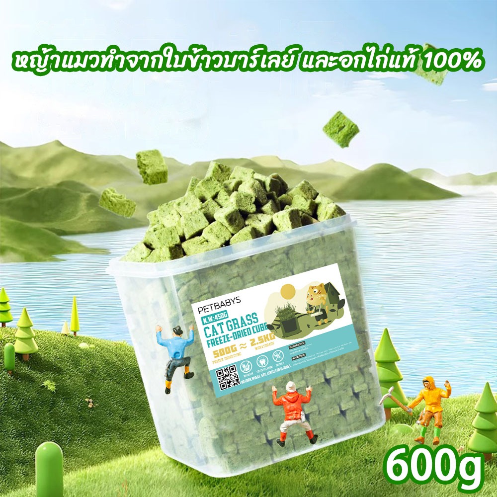 COD🌿หญ้าแมวฟรีซดราย 600 กรัม ผสมอกไก่แท้ โปรตีนสูง ช่วยขับขนในลำคอ ขนมแมว ทานง่าย