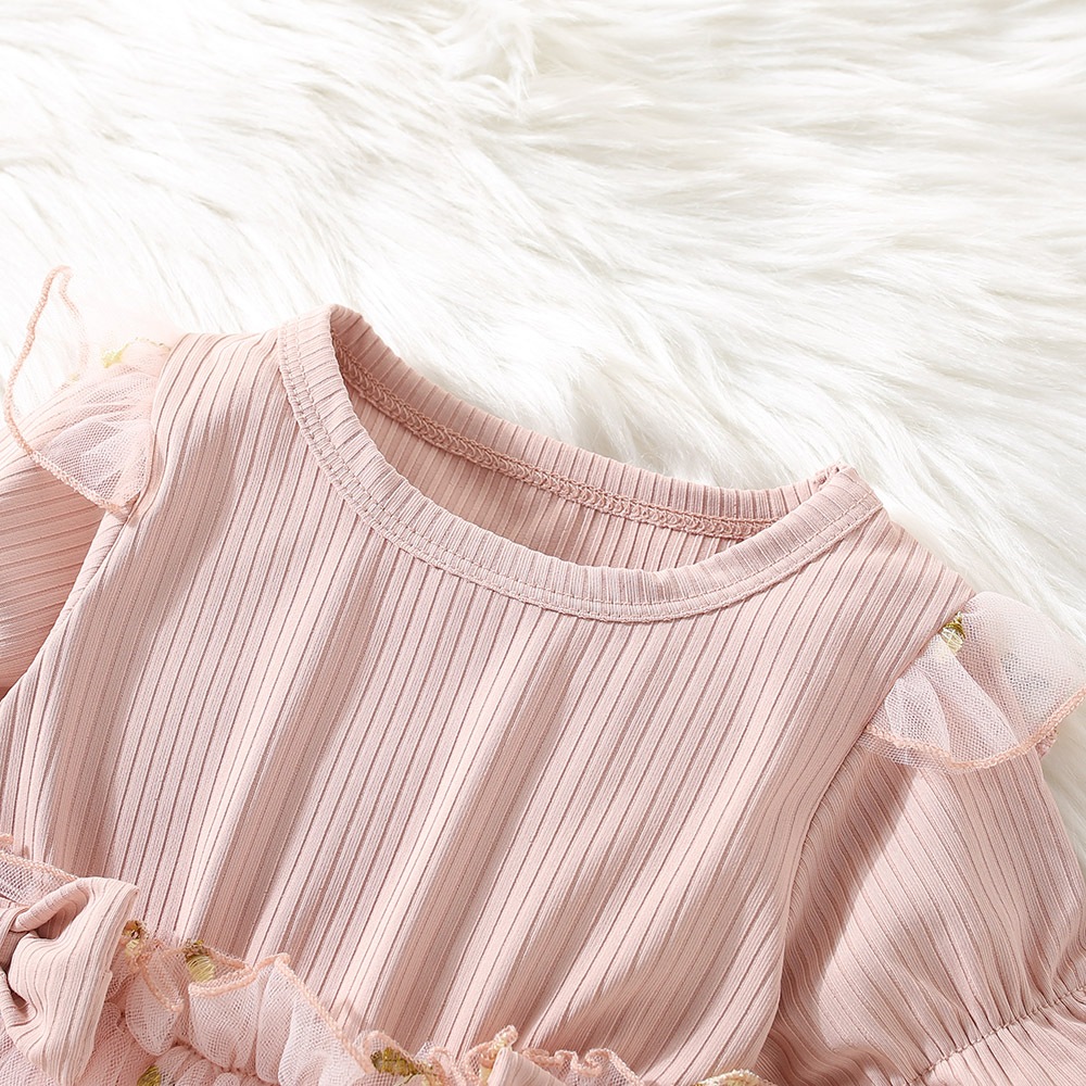 Verão Novo Vestido Rosa De Manga Curta Para Bebês Meninas , Roupas Infantis Florais Estilo Princesa (3 Meses A 3 Anos) — imagem 2 de 2