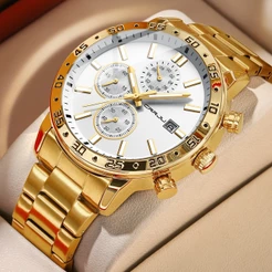 Relógio Masculino CRRJU Marca Original Multifuncional Cronógrafo Ponteiro Luminoso Pulseira De Aço Inoxidável Moda Luxo