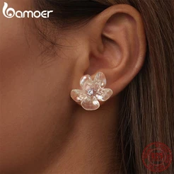 Brincos De Prata Bamoer 925 Sterling Com Design De Flores Frescas Jóias Para Mulheres .
