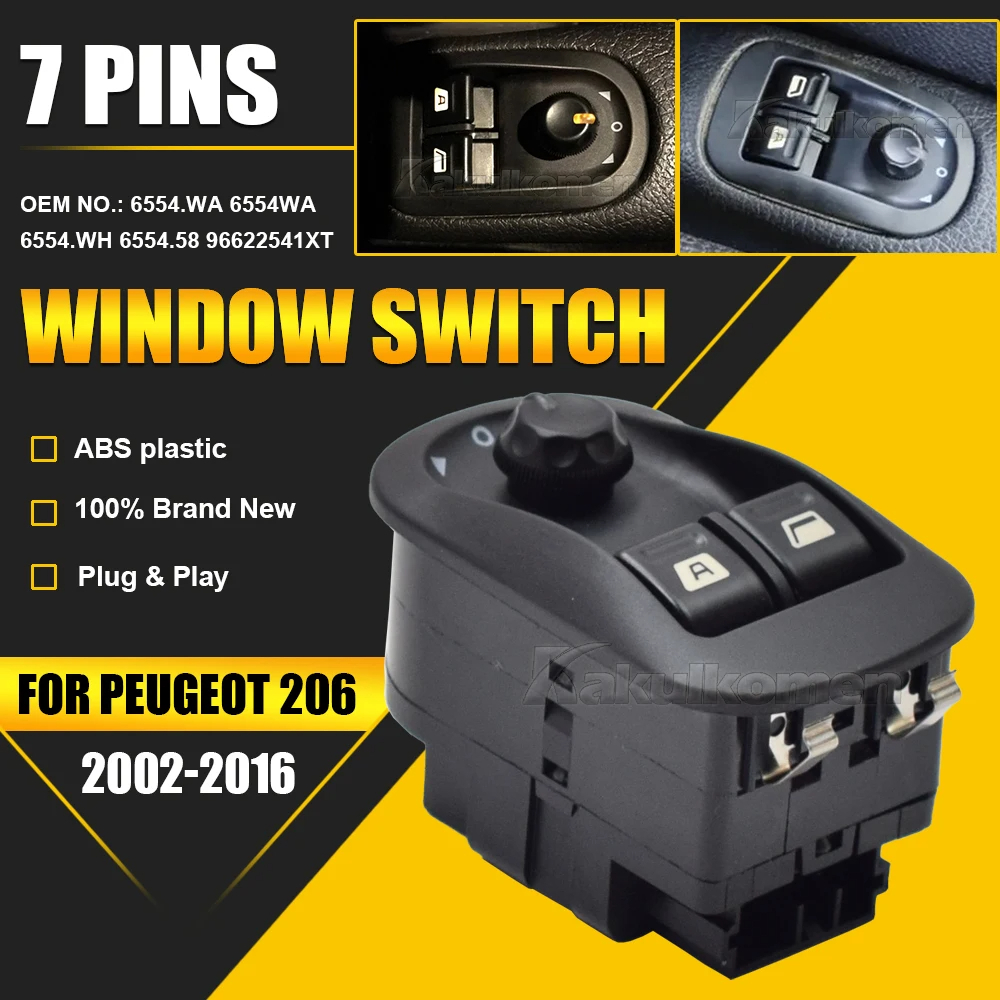 Peças de reposição Oe 6554.Interruptor de janela principal elétrica preta Wa 6554WA adequado para Peugeot 206 206 CC 206SW 306 206 carro 2007-2016