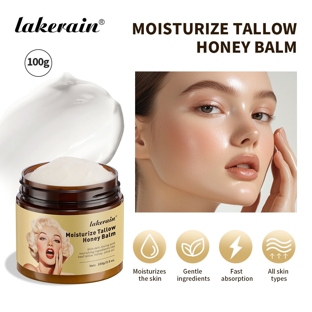 Lakerain Chantilly Beef Tallow Honey Balm Creme Hidratante Facial , Acalma E A Pele , Hidrata Loção Corporal 100g