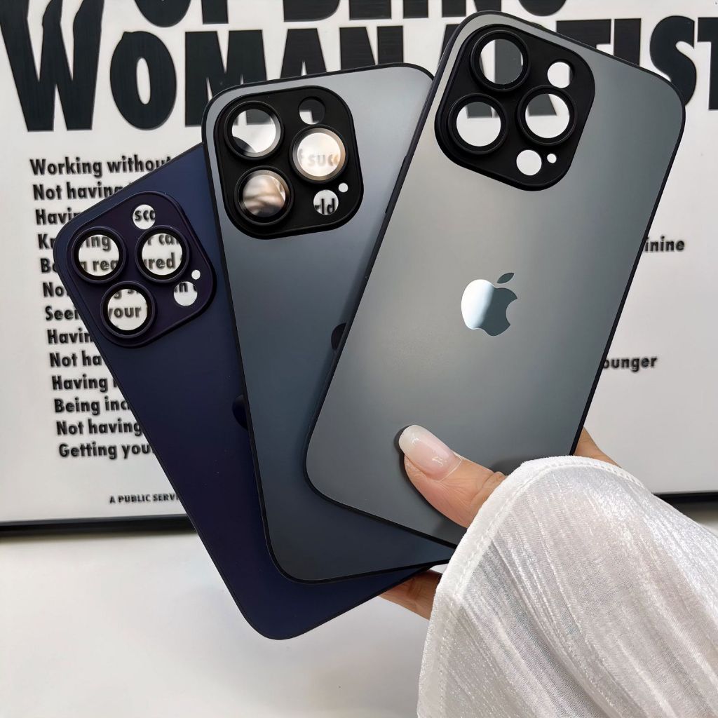 Luxo Titânio Acrílico Caso De Telefone Para iPhone 16 15 14 13 12 11 Pro Max Plus Com Lent...