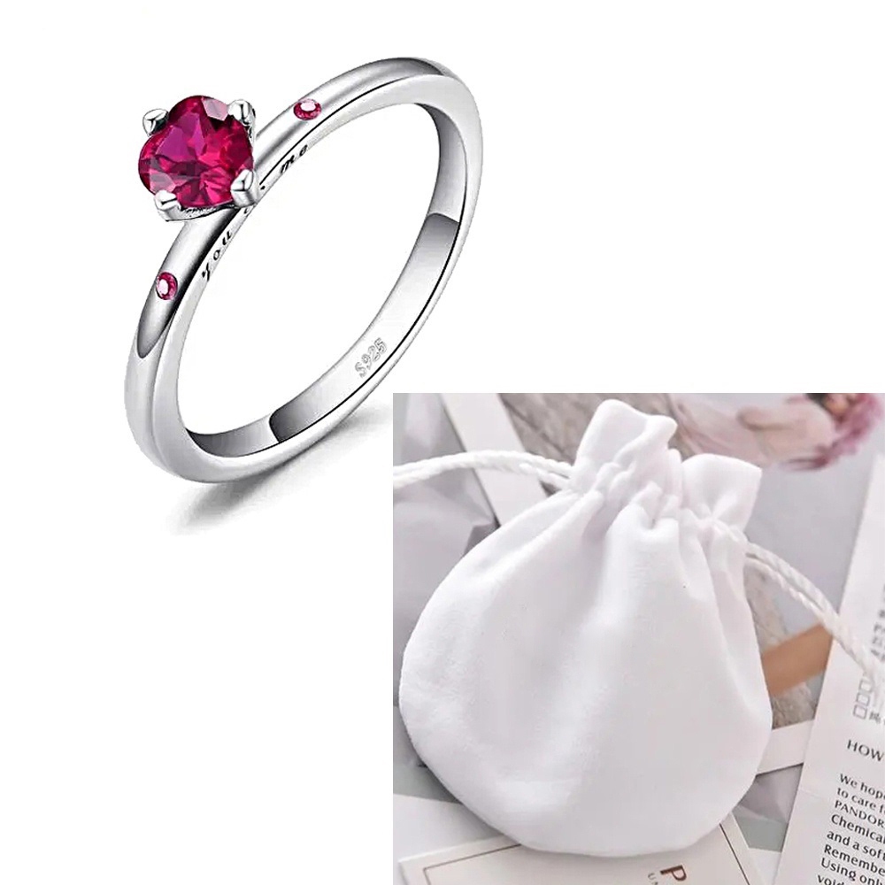 Anel Bijuteria Solitário Coração You & Me de Prata 925 Com Saco de Veludo