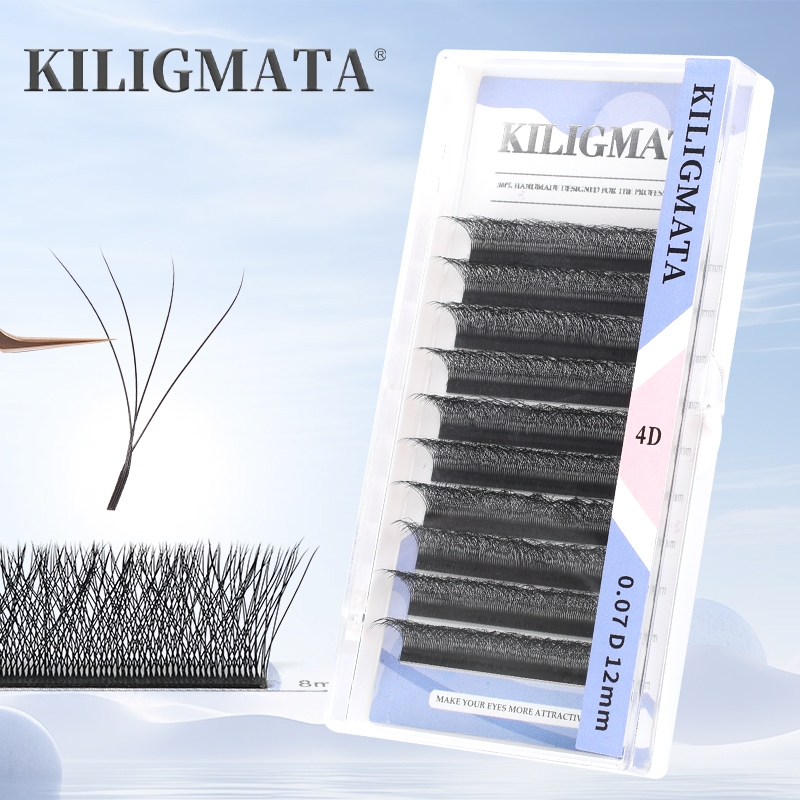 KILIGMATA 4D W Extensões De Cílios Em Forma Com Volume Pré-Fabricado Ventilador De Falsos Naturais De