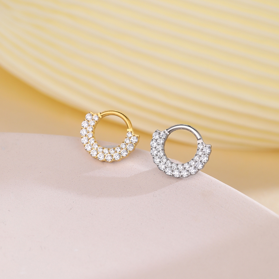 SWANJO Titânio Fileiras Duplas Zircão Nariz Anel Para Mulheres Segmento Articulado Brinco De Argola Daith Cartilagem Tragus Piercing Jóias Do Corpo