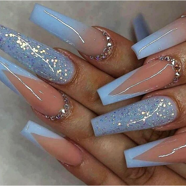 24 Peças unha postiça decoradas longa T Franceses bailarina realista natural Com Cola 27 estilo Pregos Falsos
