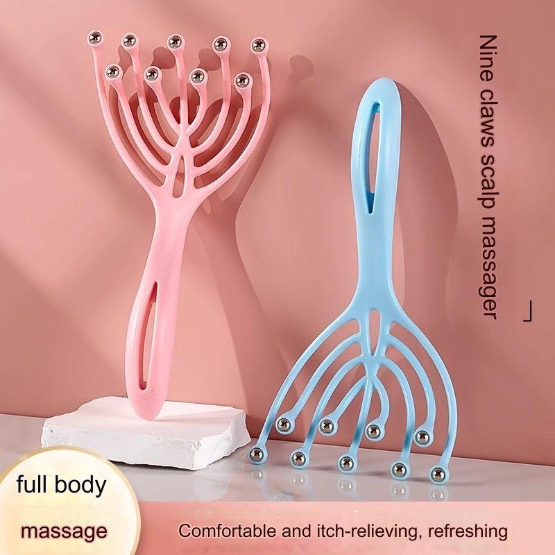 Novo Massageador De Cabeça Portátil Nove Garras Couro Cabeludo Relaxar Spa Massagem Profunda 9 Contas Pente De Anti-Tensão De Bola De Aço