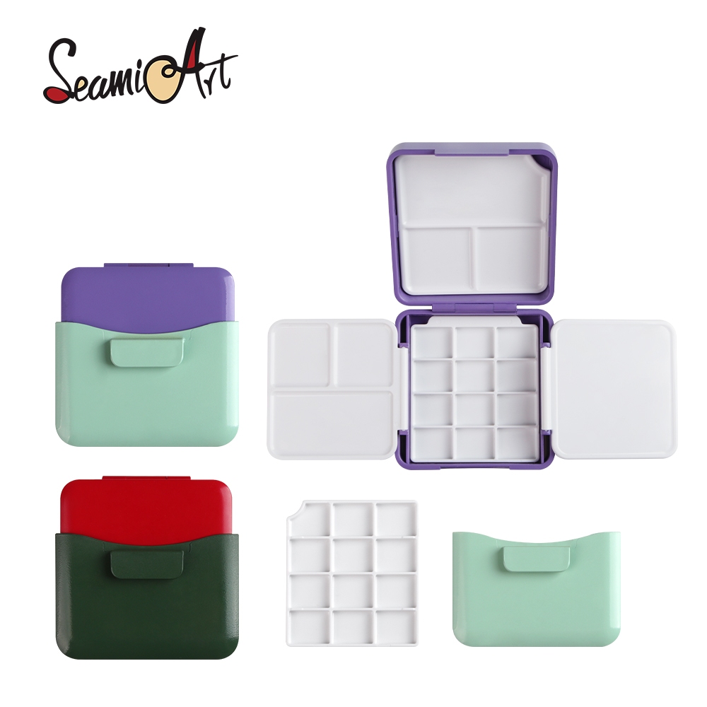 SeamiArt 1 Peça Caixa De Pintura De Plástico Aquarela Portátil Para Viagem Com Paleta Meia Panela Mini Estojo De Armazenamento De Tinta