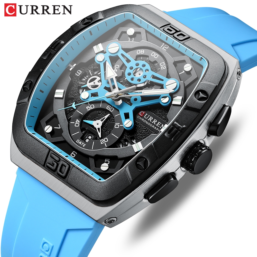 CURREN Relógio Masculino Marca Original Cronógrafo Código Ponteiros Luminosos Pulseira De Silicone Moda Negócios Casual Esportes Quartzo Analógico À Prova D'água 8443 XQ