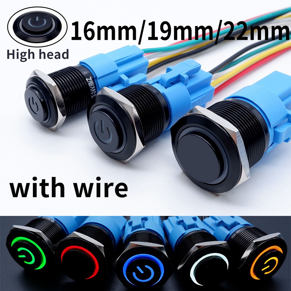 16mm 19mm 22mm Preto Liga/Desliga Interruptor De Botão De Metal Carro Power Start Stop Led Luz À Prova Dwaterproof