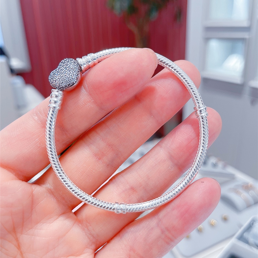 Pulseiras Charms De Prata 925 Para Berloques Pulseira Básica Fivela Coração Com Letras Pretas Com Saco — imagem 2 de 2