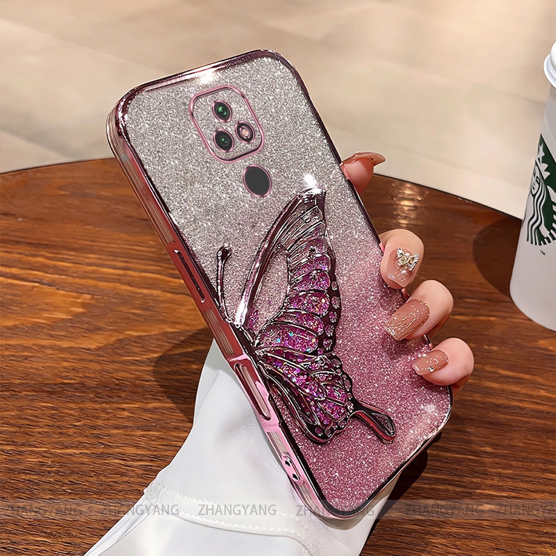 Capa Para Moto E7 Plus Galvanoplastia glitter silicone Caso De Telefone Estética Borboleta Remendo TPU Macio