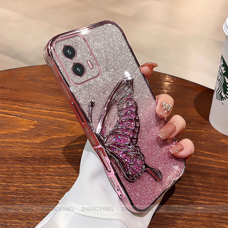 Detalhes do Capa Para Moto G53 G73 Galvanoplastia glitter silicone Caso De Telefone Estética Borboleta Remendo TPU Macio