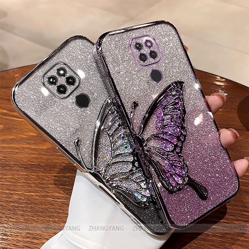 Capa Para Moto G9 PLAY Galvanoplastia glitter silicone Caso De Telefone Estética Borboleta Remendo TPU Macio