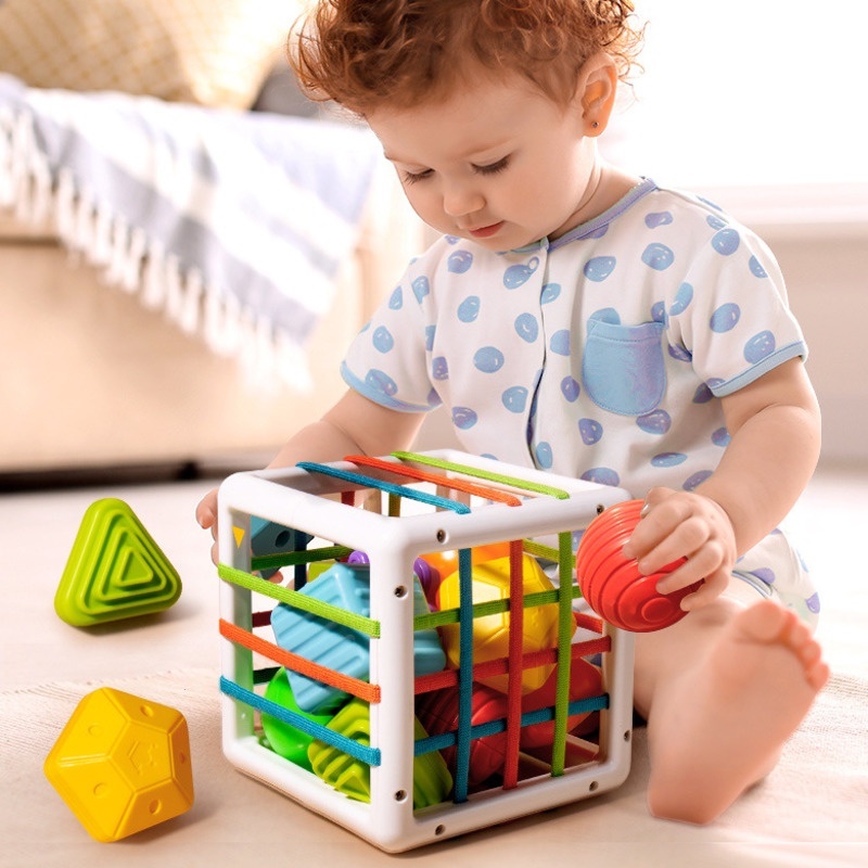 Brinquedos Educativos Infantis Em Forma De Bebê Montessori Cubos Sensoriais Coloridos Com Bandas Elásticas Para Habilidades Motoras