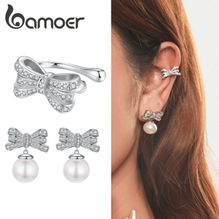 Brincos Bamoer Bowknot Pérola Estilo Coreano Banhado A Cobre Gifs De Ouro Branco Para Mulheres em Oferta na Shopee