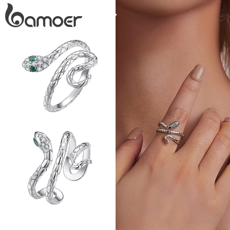 Anel Bamoer Cobra Multicamadas Estilo Europa-Americano Cobre Banhado A Ouro Branco Gifs Para Mulheres